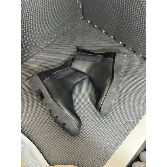 J.CREW LUG-SOLE CHELSEA BOOTS IN‎ LEATHER BLACK CHUNKY GRUNGE MOTO SIZE 10M - Picture 3 of 9